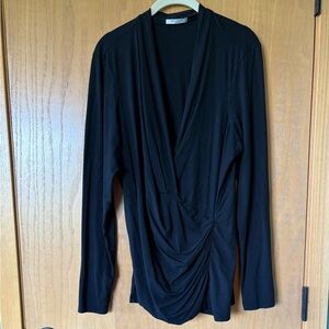 MM Lafleur The Fey Top Black Faux Wrap Ruched Long Sleeved Blouse +1